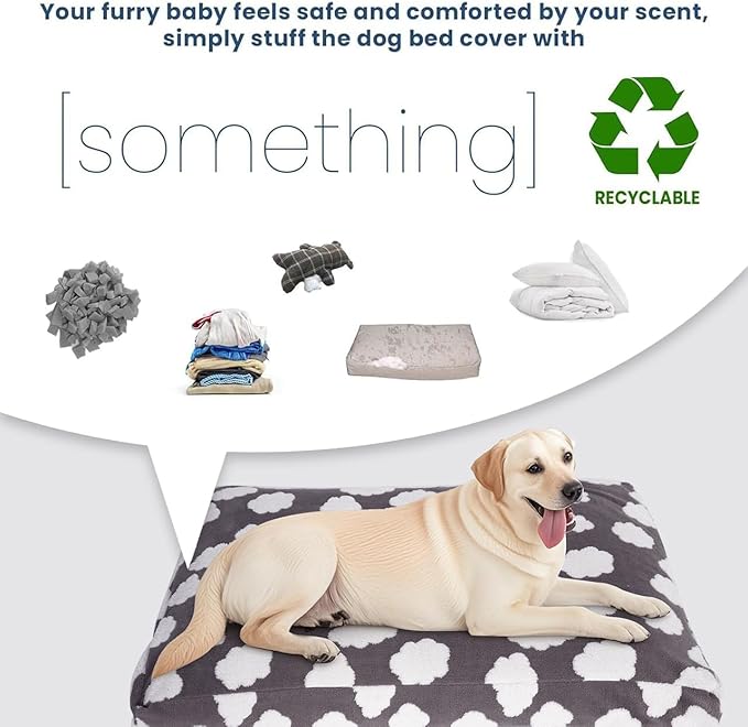 Faux Fur Dog Bed Covers – Ultra Soft Rose Velvet, Removable & Washable, Cozy & Durable,Large Pet Bed Cover Only (No Filling) – Gray, (Cloud Dark Gray, 42" L x 28" W x 4.5" Th)