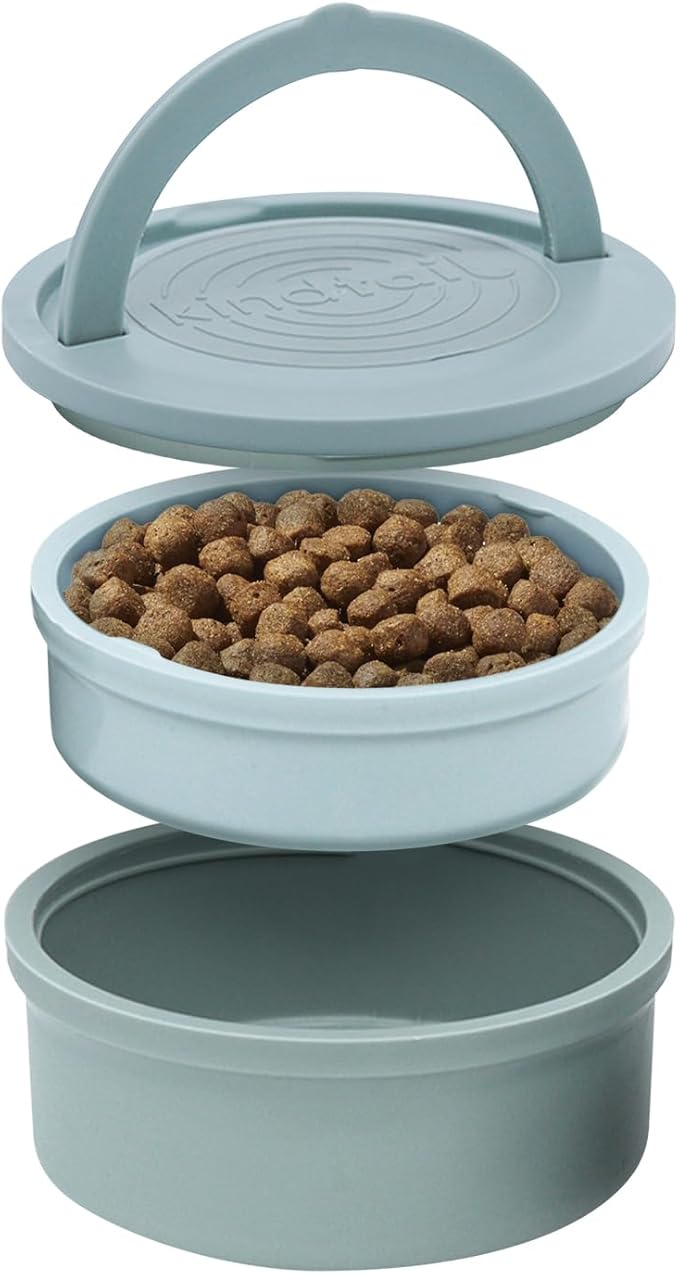 KindTail Dog Travel Bowls - Set of 2 Portable Pet Food & Water Dishes with Lid & Handle - Each Nesting Container Includes a Non-Slip Silicone Base - Microwave & Dishwasher Safe - BPA & Toxin-Free