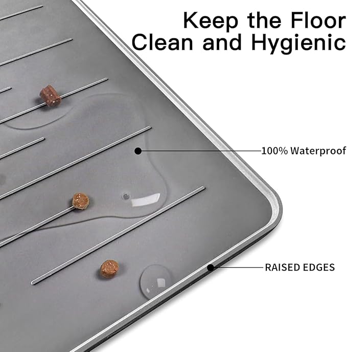 48" x 32" XXXL Largest Pet Food Mat, Silicone Dog Mats for Food and Water, Nonslip Pet Feeding Mats for Floors,Dog Cat Bowl Mat with Raised Edges, Light Gray