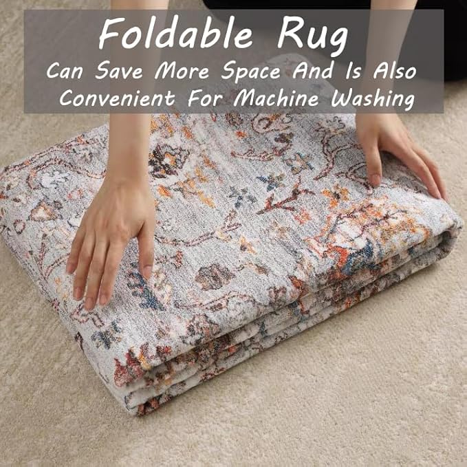 Area Rug 2x3 Washable Rug Door Mat Vintage Distressed Doormat Indoor Entrance Traditional Thin Floral Print Non Slip Carpet for Kitchen Bathroom Bedroom Living Room