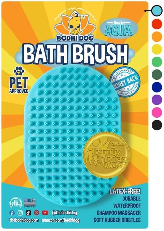 Bodhi Dog Shampoo Brush - Pet Grooming & Bath Supplies for Dogs and Cats - Bath Brush for Long & Short Hair - Premium Scrubber for Shower, Bathing & Massage (One Pack, Aqua)
