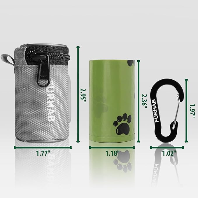 Glow Dog Poop Bag Holder for Leash Doggie Waste Bag Dispenser Puppy Potty Carrier Small Doggy Zipper Pouch with Carabiner Clip 1680D Nylon Oxford with 1 Roll of Pet Trash Bags, Silver