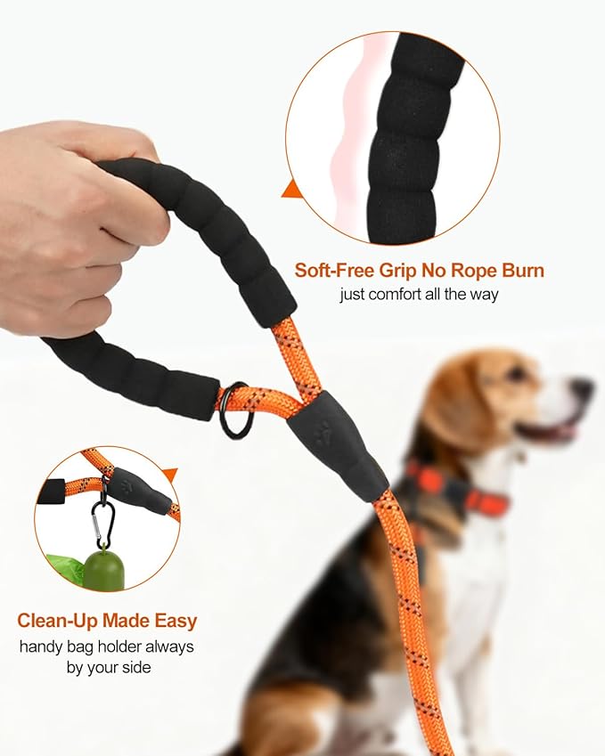 Joytale Dog Leash for Small Dogs, Heavy Duty Nylon Leashes with Comfortable Padded Handle and Highly Reflective Threads, Ideal for Walking and Training, Orange, 6'횞3/8''