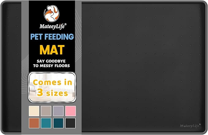 MateeyLife Silicone Cat & Dog Food Mat for Floors Waterproof, Anti-Slip Dog Bowl Mats for Food and Water, Pet Feeding Mats with Lip to Prevent Spills, Pet Placemat for Messy Drinkers to Protect Floors
