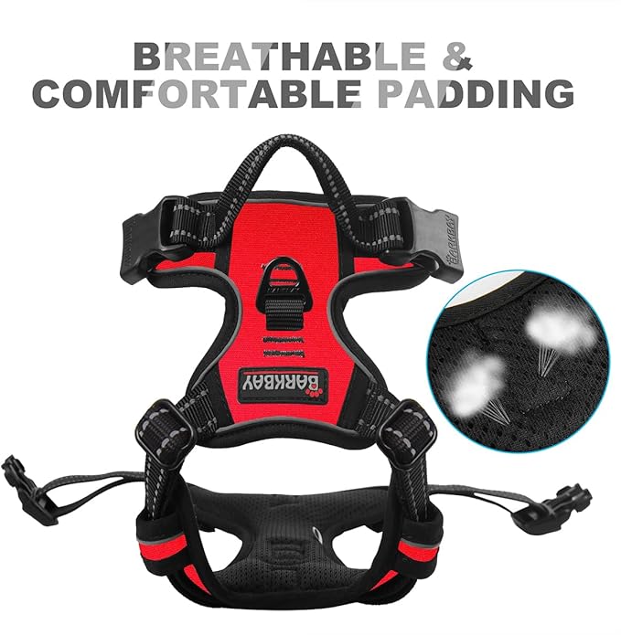 BARKBAY No Pull Dog Harness Front Clip Heavy Duty Reflective Easy Control Handle for Large Dog Walking(Red,XS)
