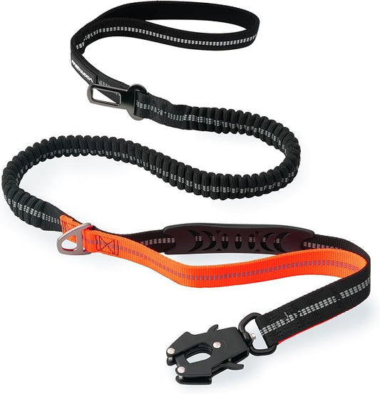 Heavy Duty Tactical Dog Leash with Quick Release Carabiner and Highly Reflective Threads,4-6FT Power Stretch Dog Leash for Medium Large Dogs (Black & Orange)