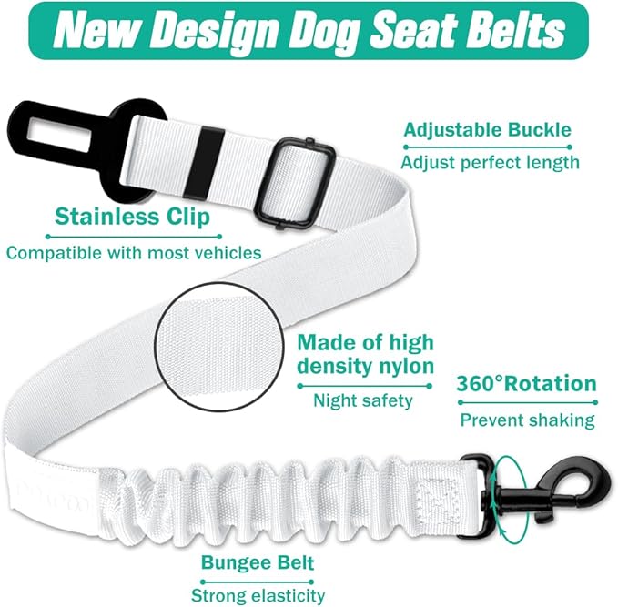 COOYOO Dog Seat Belt, Durability Retractable Dog Car Harness Adjustable Dog Seat Belt for Vehicle Nylon Pet Safety Seat Belts Heavy Duty & Elastic
