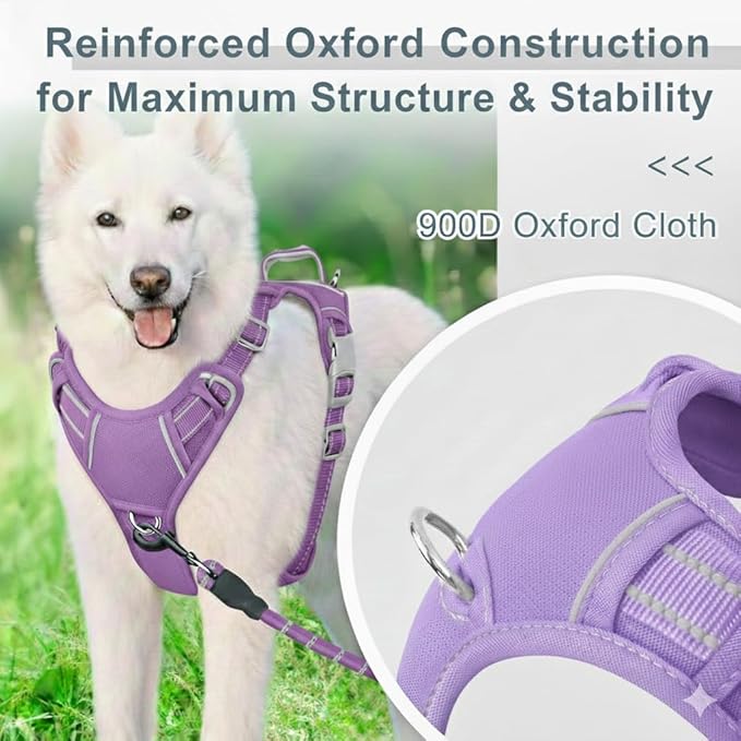 BARKBAY Dog Harness No Pull Oxford with ID Tag Pocket - Heavy Duty, Reflective, Easy Control for Large Dogs(Violet Purple Oxford,S)