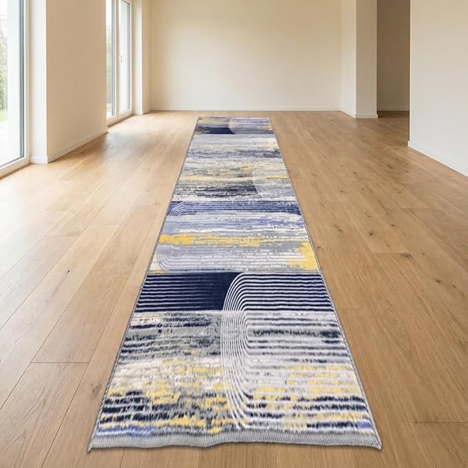 Muddy Mat짰 Horizon 2ft x 10ft Washable Area Rugs for Living Room, Bedroom & Dining Room ??Modern Soft Low Pile Non Slip Carpet ??Pet Friendly Waterproof Foldable Rugs for Home