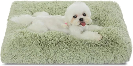 Bedfolks Plush Waterproof Dog Crate Pad, Removable Cover,Faux Fur Dog & Cat Bed, Washable Kennel Bed 21"x13",Sage Green