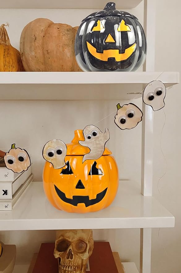 Hanna's Handiworks Jack O Lantern Halloween Pumpkin Cookie Candy Jar - Silicone Sealing Rim - Fun Decor and Kitchen Storage Decoration for Fall Festivities at Home- Receive 1 of 2 Assorted Colors