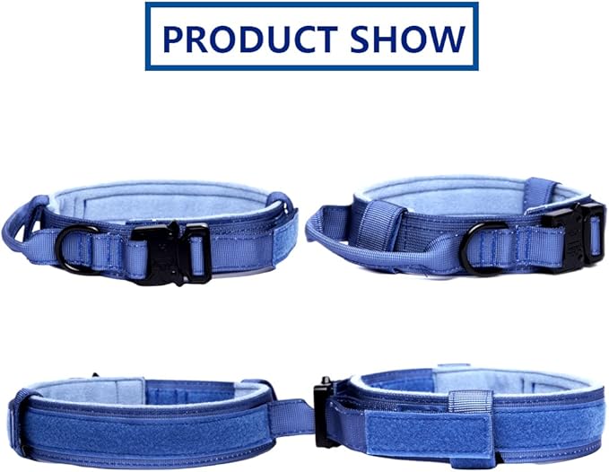 Xqpetlihai Tactical Dog Collar and Leash Set Adjustable Military Nylon Dog Collar with Control Handle and Heavy Duty Metal Buckle for Large Dogs （Dark Blue L