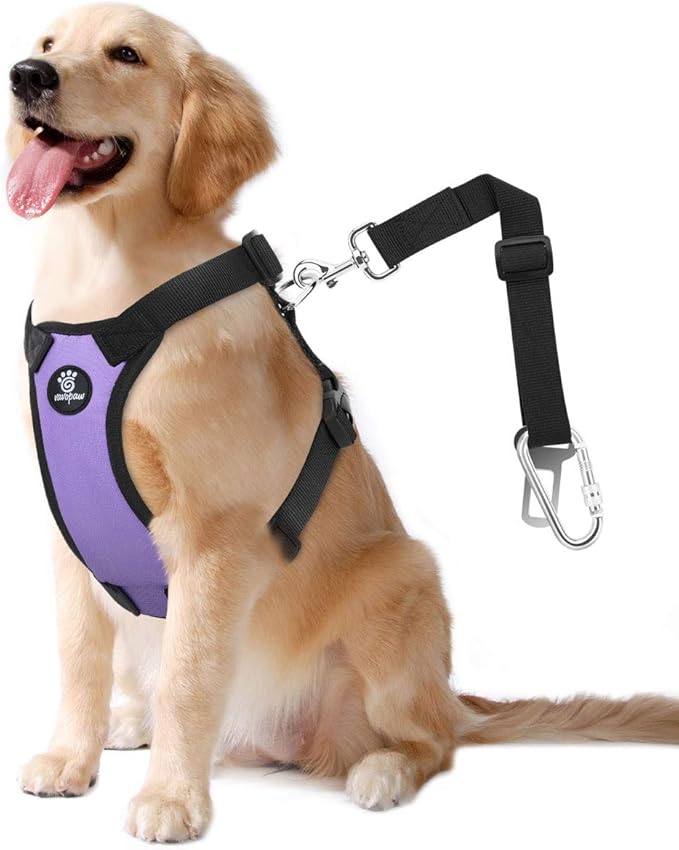 Dog Seat Belt, Safety Vest Dog Car Harness with Adjustable Buckle Dog Seat Belt for Vehicle Nylon Pet Safety Seat Belts Heavy Duty(L, Purple)