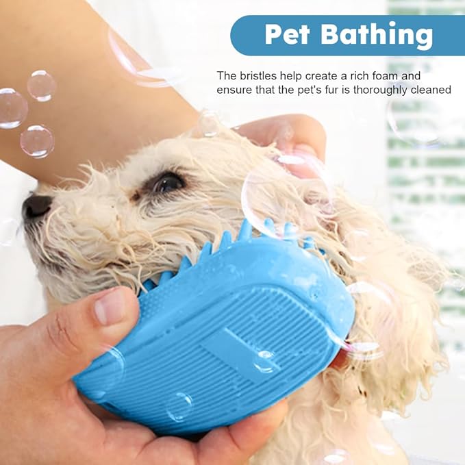 Dog Bath Brush, Pet Silicone Shampoo Brush, Rubber Shower Wash Curry Brush, Soft Shedding Bathing Brush Removes Loose & Shed Fur, for Short Long Haired Dogs Cats Massage Comb