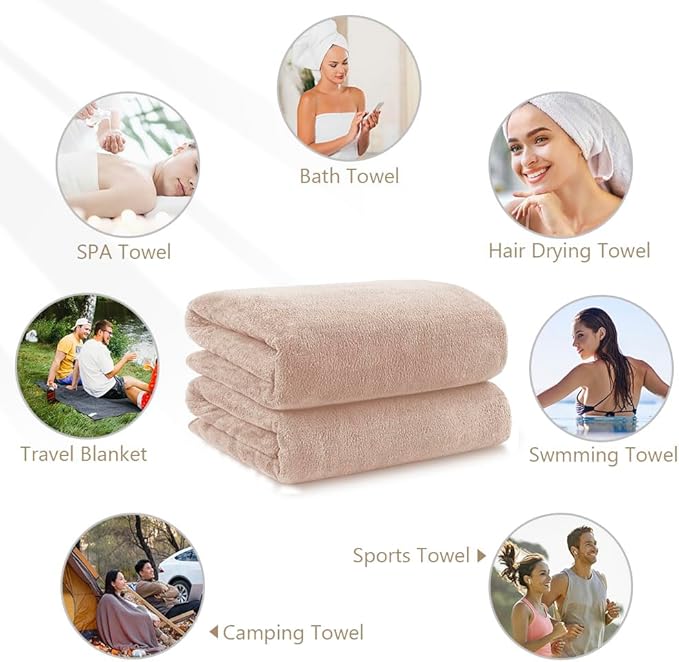 Orighty Microfiber Bath Towels Pack of 4(27'' x 54'') - Soft Feel, Highly Absorbent, Quick Drying for Body, Sport, Yoga, SPA, Fitness - Brown