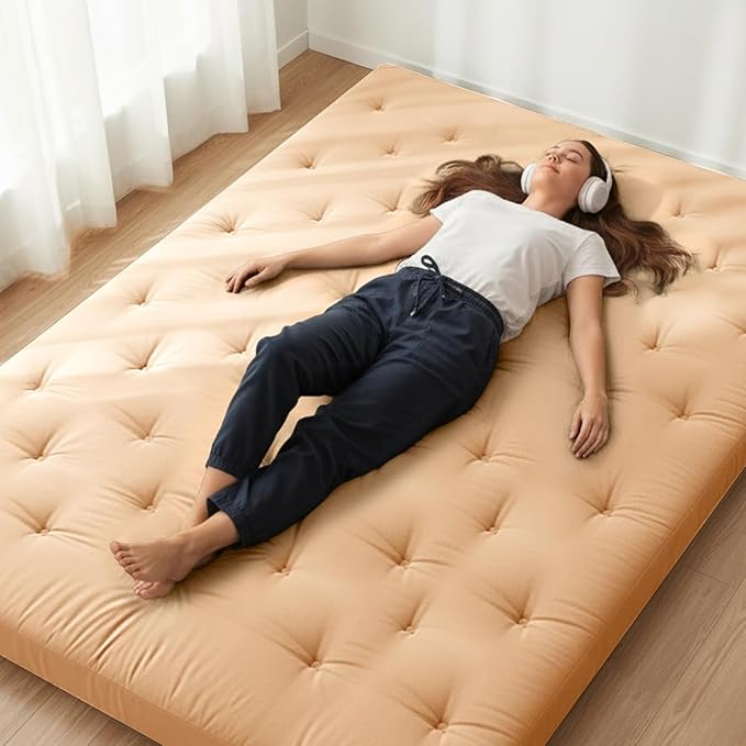 ZonLi Japanese Floor Futon Mattress Full Size 75"x 54", 100% Cotton Cover 4'' Thicken Tatami Mattress, Foldable Sleeping Pad, Portable Dormitory Tatami Mat, Roll Up Floor Lounger Bed for Adult