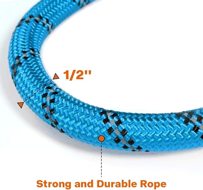 Taglory Rope Dog Leash 6 FT with Comfortable Padded Handle, Highly Reflective Threads Leash for Medium Large Dogs, 1/2 inch, Blue