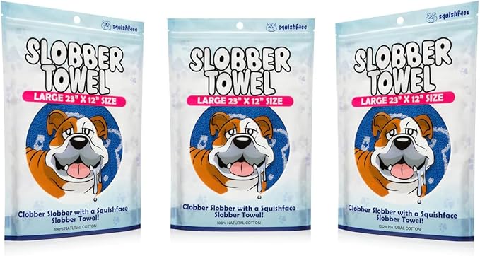 Squishface Slobber Towel, Thick & Durable Dog Towel - 100% Cotton, Soft & Gentle Drool Tamer, Large 23" x 12" Soft & Durable Cloth - Because Your Furry Friend's Slobber Deserves The Best!