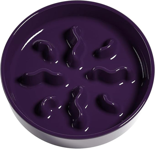 LE TAUCI PET Ceramic Slow Feeder Dog Bowls Small Breed, 0.5 Cups Dog Food Dish for Fast Eaters, Puzzle Bowl for Small Dogs and Cats, 5.5 Inch-Purple