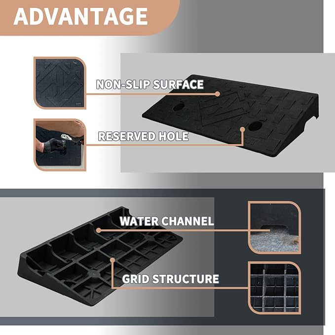 2.8" Rise 2pack Rubber Curb Ramps for Wheelchair Threshold Driveway Doorway Shed, Truck Car Motorcycle Bike Cart Lawn Mowers Angled Step Entry in Ramp, 7000lbs Heavy Duty Powersports Loading Ramp