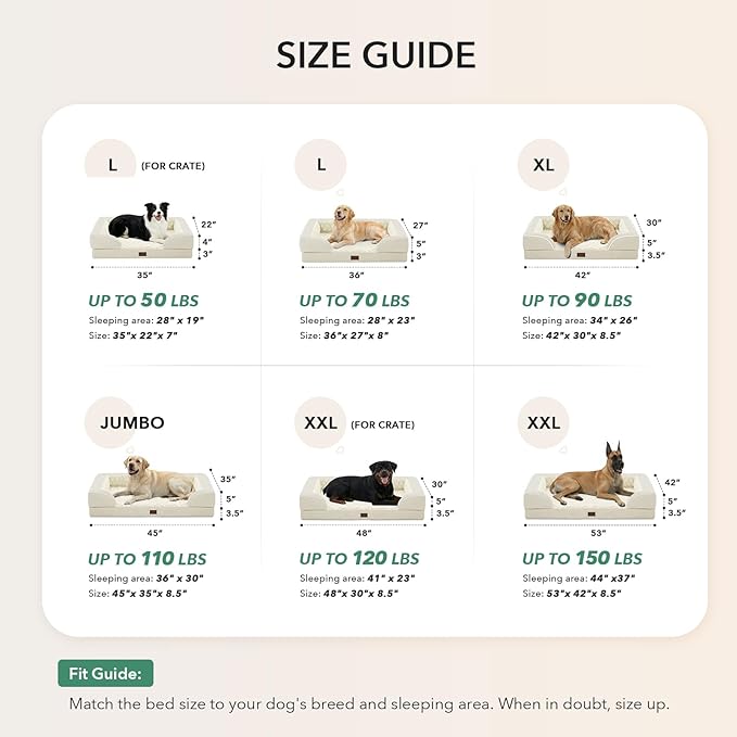 Orthopedic Dog Beds for Large Sized Dogs, Waterproof Memory Foam Large Pet Bed with Sides 36x27Inch, Non-Slip and Egg-Crate Foam Big Dog Couch Bed with Removable Washable Cover, Beige