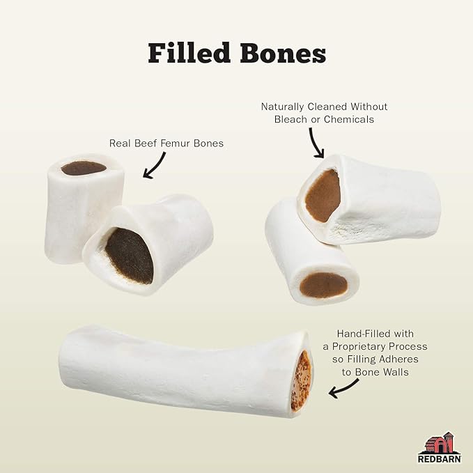 Redbarn Pet Products Filled Dog Bones Peanut Butter, Cheese N' Bacon, Beef, Natural Long-Lasting Dental Treats; Suitable for Aggressive Chewers.
