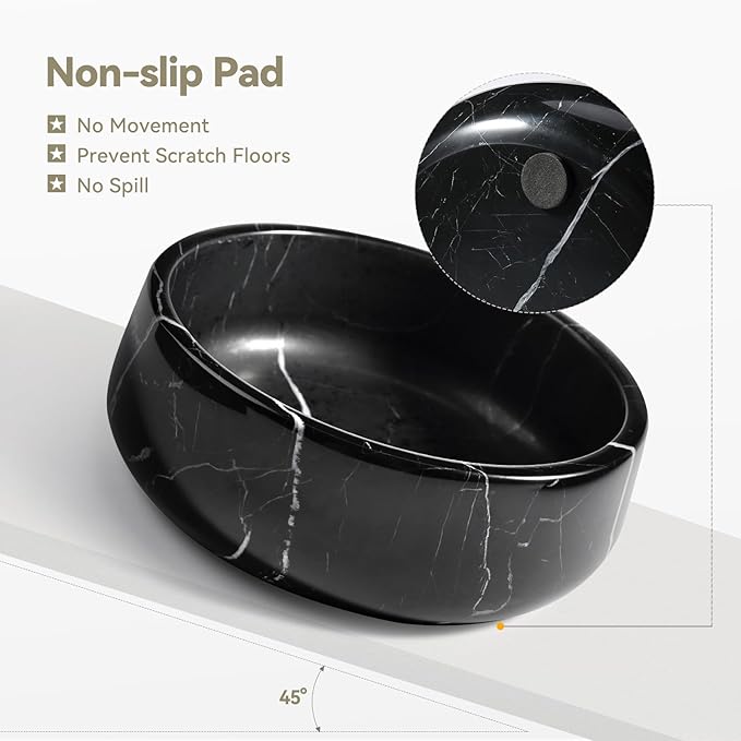 Black Marble Dog Bowl, 3.5lbs Non Slip,Non Spill Heavy Dogs Food Bowl, Large Dog Dish, Weighted Food and Water Bowls for Medium Dogs, Natural Stone Pet Bowl, Easy to Clean, Holds 4.5 Cups