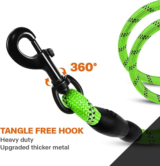 Taglory Rope Dog Leash 5 FT with Comfortable Padded Handle, Highly Reflective Threads Leash for Small Dogs, 3/8 inch, Green