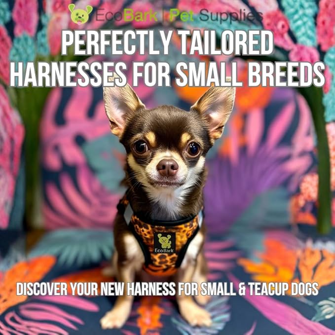 EcoBark Cheetah Dog Harness - Luxury Mesh Step in Dog Harnesses - Safe & Secure Wrap Around Halter Harness