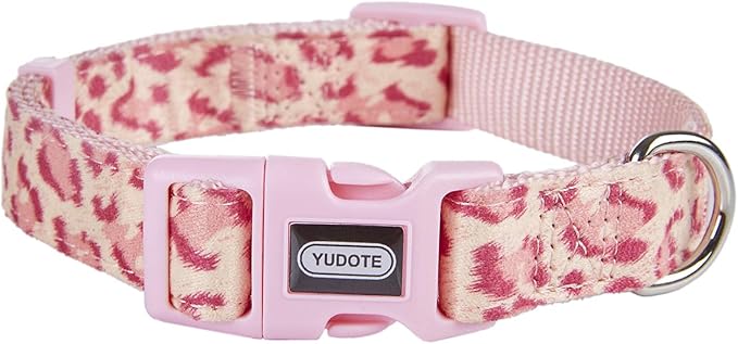 Fancy Pink Leopard Dog Collar Flocking Fabric Cheetah Scent Premium Soft and for Puppy,Middle and Big Dogs(Neck:12"-18",Pink Leopard)