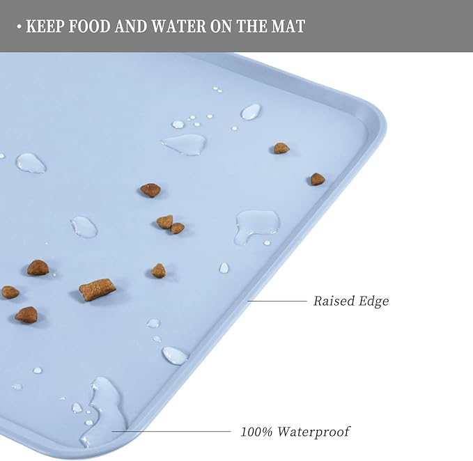 Waterproof Pet Feeding Mat with High Raised Edges, Heavier and Thicker Placemats for Cat Dog Water Bowl with BPA Free, Dogs Cats Food Mats for Messy Drinkers to Prevent Spill and Protect Floors