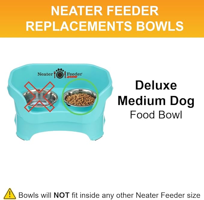 Neater Pet Brands 3.5 Cup (28 oz.) Stainless Steel Dog Bowls, Set of 2 Neater Feeder Replacement Bowls (Medium Deluxe Model), Dog Food Bowl & Water Bowl, Dishwasher Safe Metal Dish for Medium Dogs