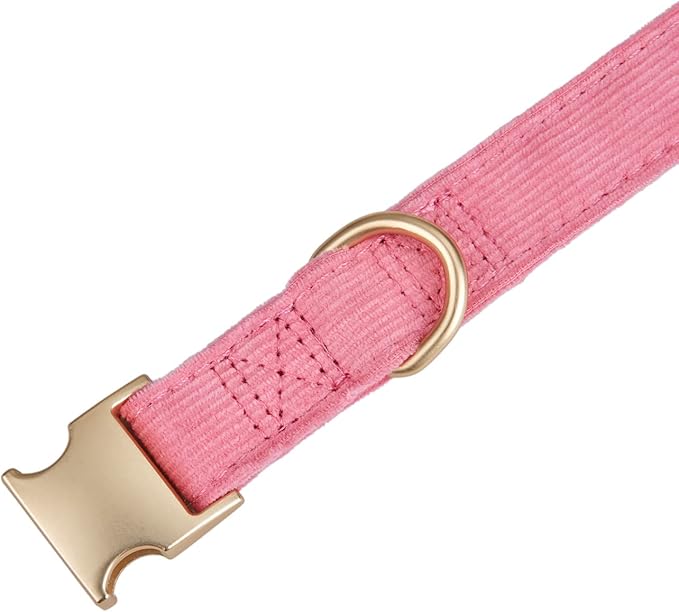 Soft Corduroy Fibric Dog Collar with High Grade Metal Buckle, for Large Dogs.(Pink,Large:17-26")