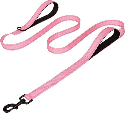 Joytale Dog Leash Heavy Duty for Large Dogs That Pull, Double Handle for Traffic Control, Double-Sided Reflective Leashes for Large Medium Dogs Night Safety, 5FT, Pink