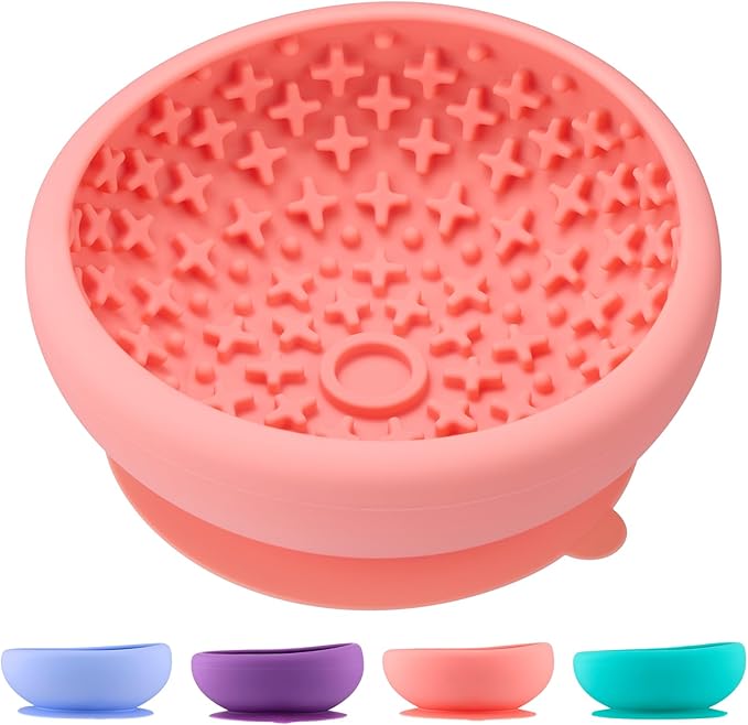 Dog Lick Bowl Slow Feeder with Slanted Anti-Spill Design, Extra-Thick Bite-Resistant Rim, Strong Suction Base, Freezer Safe for Frozen Treats — A Cleaner Alternative to Lick Mats for Dogs (Coral)