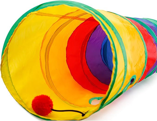 Cat Tunnel and Cube Pop Up Collapsible Kitten Indoor-Outdoor Toys - 3 Way or 1 Way Cat Tube for Cats, Kittens, Rabbits (Rainbow)