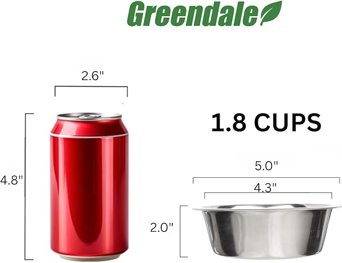 Greendale - 2 Pack - 1.8 Cup Capacity - Stainless Steel Metal Dog Bowls - Perfect for Dog Food and Water. Wrong Size? Click to Look at Our Size Options.