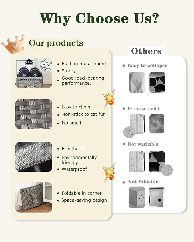 Cat Beds for Indoor Cats Extra Large Double Cat Cave Pet Cube, Handwoven Rattan Cat Houses with Double-Sided Soft Cushions, 18.5 x 20.5 x 19.1 Inches Foldable Hideaway in Living Room Gray