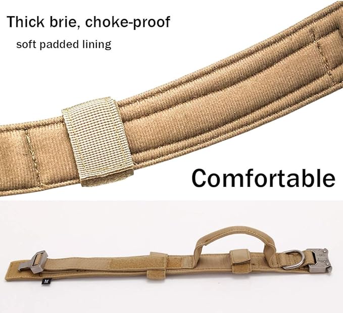 Xqpetlihai Tactical Dog Collar Adjustable Military Nylon Dog Collar with Control Handle and Heavy Duty Metal Buckle for Medium and Large Dogs (Brown,L)