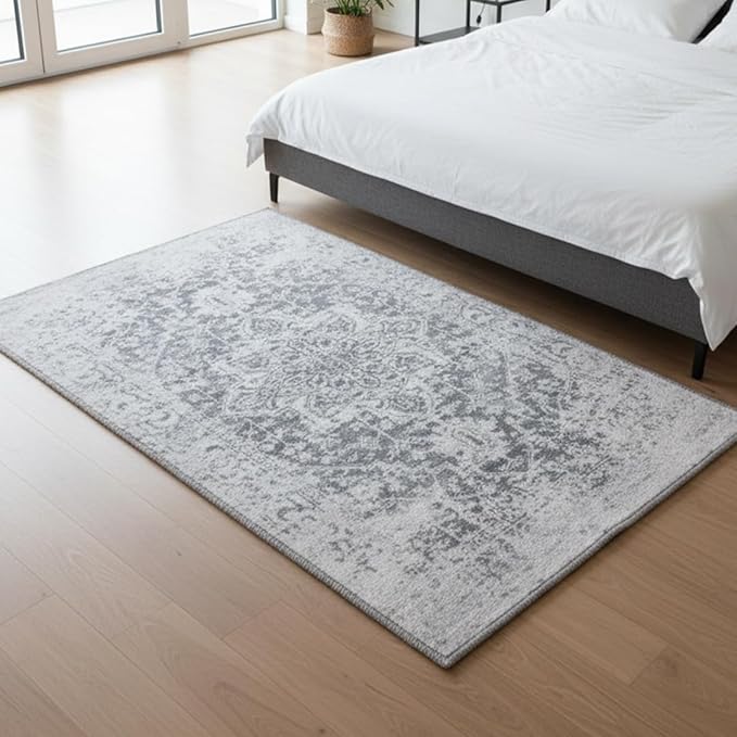 Muddy Mat짰 Frostbell 3ft x 5ft Washable Area Rugs for Living Room, Bedroom & Dining Room ??Modern Soft Low Pile Non Slip Carpet ??Pet Friendly Waterproof Foldable Rugs for Home