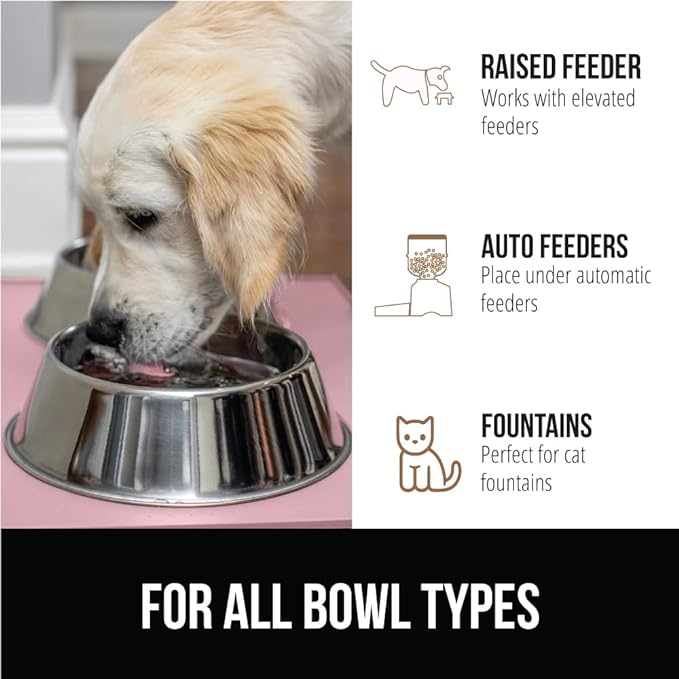 GORILLA GRIP 100% Waterproof Raised Edge BPA Free Silicone Pet Feeding Mat, Dog Cat Food Mats Contain Spills Protects Floors, Placemats for Cats and Dogs Water Bowl, Pets Accessories 32x24 Pink