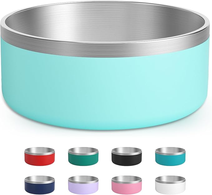 Stainless Steel Dog Bowl - Metal Water and Food Dish for Large Dogs, Insulated, Non-Slip, Easy Clean, 40oz, MintGreen