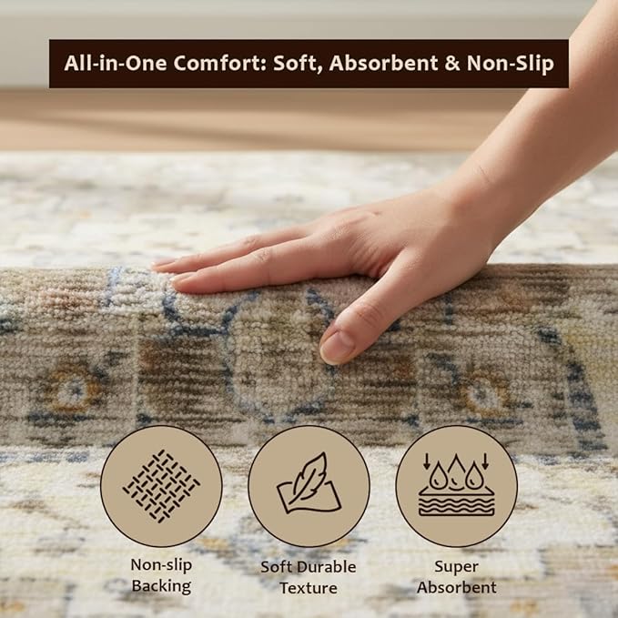 Muddy Mat짰 Tuscany 3ft x 5ft Washable Area Rugs for Living Room, Bedroom & Dining Room ??Modern Soft Low Pile Non Slip Carpet ??Pet Friendly Waterproof Foldable Rugs for Home