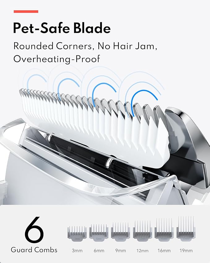 HomeRunPet Ultra Quiet Dog Grooming Vacuum, 12000Pa Suction, 6-in-1 Pet Clipper Kit for Dogs & Cats, Low Noise, Pet Friendly