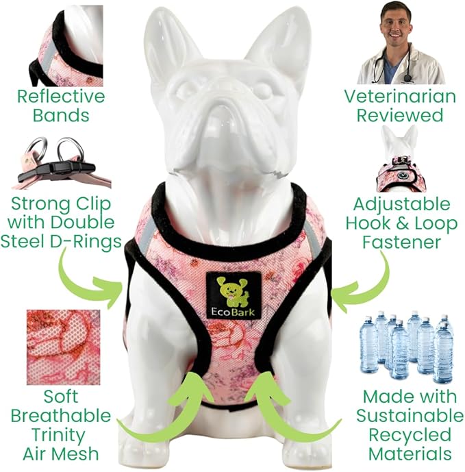 EcoBark Floral Dog Harness - Soft Luxury Step in Dog Harnesses in Floral Pattern - Safe & Secure Dog Halter Vest Wrap