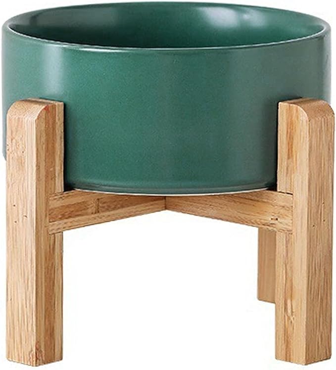 Petygooing Green Elevated/Raised Ceramic Dog Bowl for Small Breeds, Dog Food Water Dish with Stand,Pet Feeding Bowl with Anti Slip Rubber for Cats and Small Dogs Puppy 13.5 OZ (5.1In / 1.7 Cups)