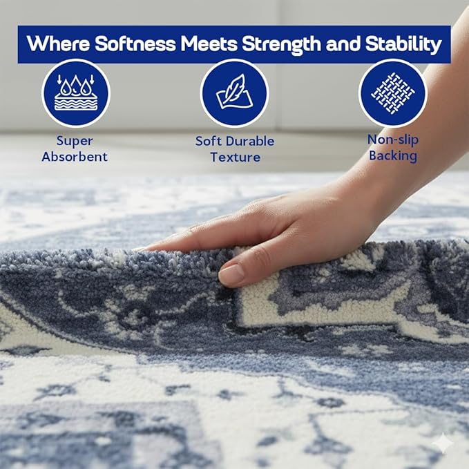 Muddy Mat짰 Admiral 3ft x 5ft Washable Area Rugs for Living Room, Bedroom & Dining Room ??Modern Soft Low Pile Non Slip Carpet ??Pet Friendly Waterproof Foldable Rugs for Home