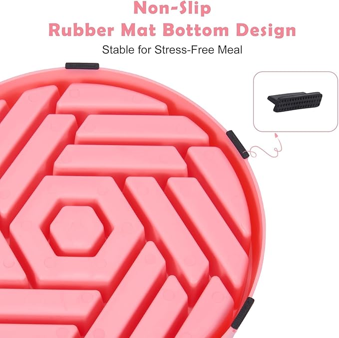 TOBYTO Slow Feeder Dog Bowls Large Medium Breed,Anti-Choking Slow Eating Dog Food Bowl,Non Slip Pet Slower Food Feeding Bowls Large Puzzle Slow Feeder Bloat Stop Maze Dog Dishes,Pink