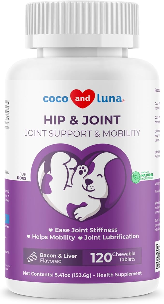 Hip and Joint Supplement for Dogs - Glucosamine for Dogs - Hip & Joint Support - Plus Chondroitin and MSM - Ease Inflammation, Antioxidant. (120 Chewable Tablets)
