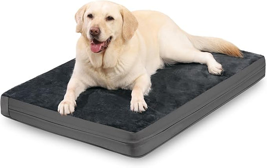 Waterproof XL Dog Beds Large Sized Dog, Orthopedic Washable Crate Pad 42 inch, Extra Large Foam Pet Bed with Removable Cover Reversible, XLarge Anti-Slip Kennel Pad, 41"x27", Dark Gray